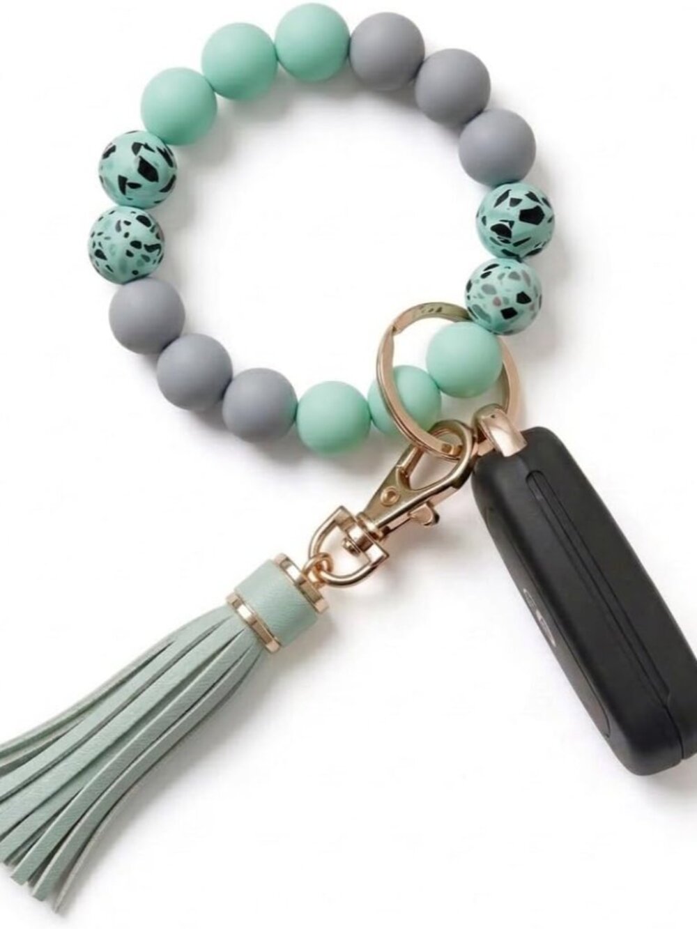Key Ring Bracelet Car Keychain Holder Wristlet Silicone Women Beaded Bangle Chai